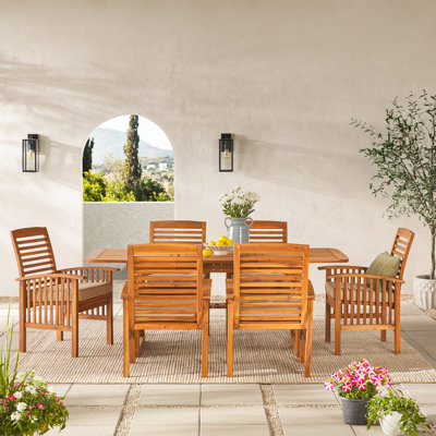 Ensemble repas rectangulaire en acacia pour 6 personnes de 55 po avec coussins Anje