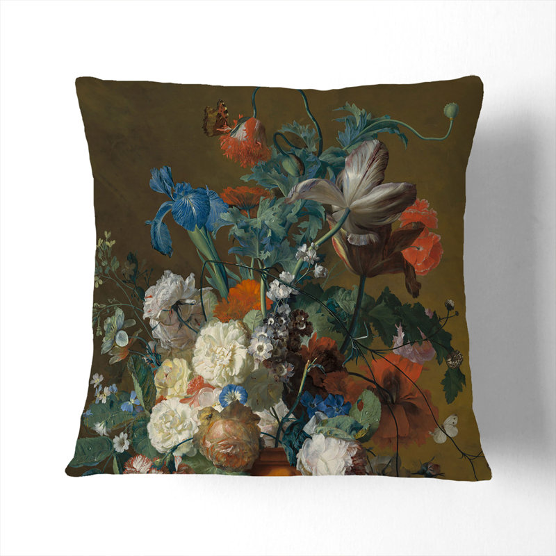 Still Life With Flowers Vol.7 Square Throw Cushion, 40cm H x 40cm W x 15cm D, Black