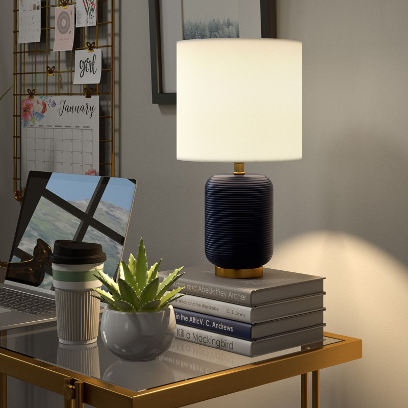 Lampe de table 15 po Gracie, Bleu marine mat / laiton brossé