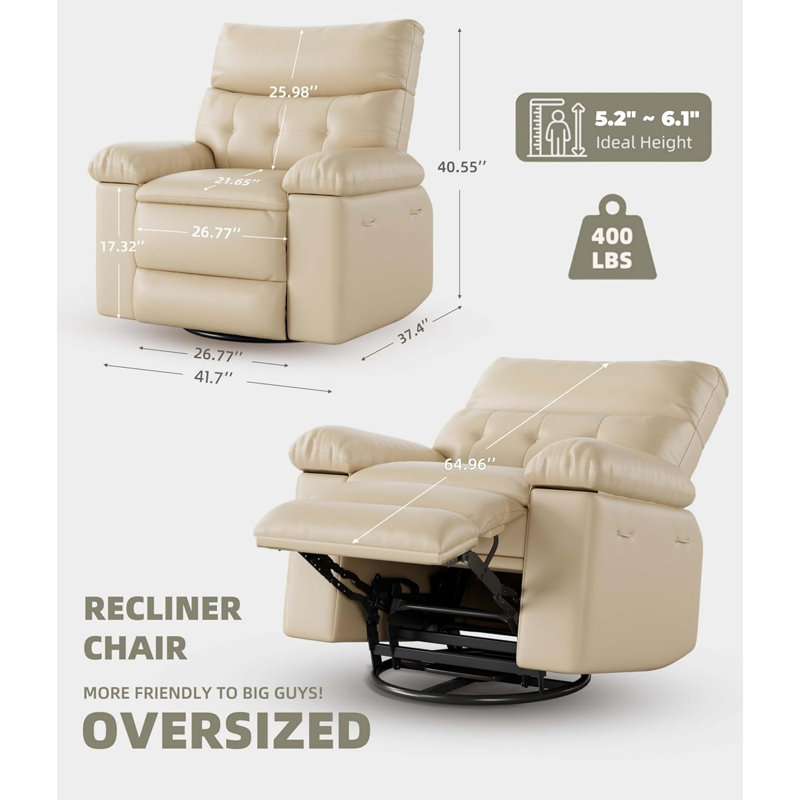 360° Rocker Swivel Recliner, Oversized Wide, Beige