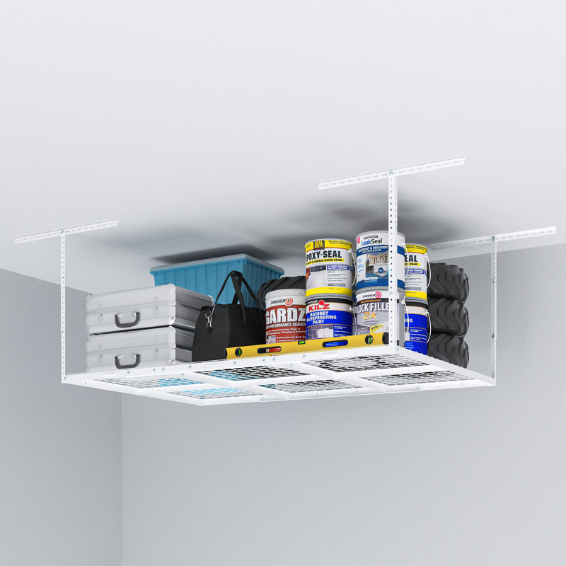 Maryorie Ceiling Mounted Overhead Steel Garage Storage Racks, 40" H x 72" W x 46" D, White