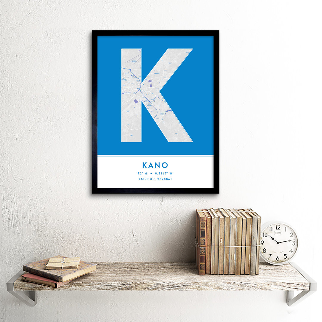 Kano City Map Kano Blue by Wee Blue Coo - Single Picture Frame Typography