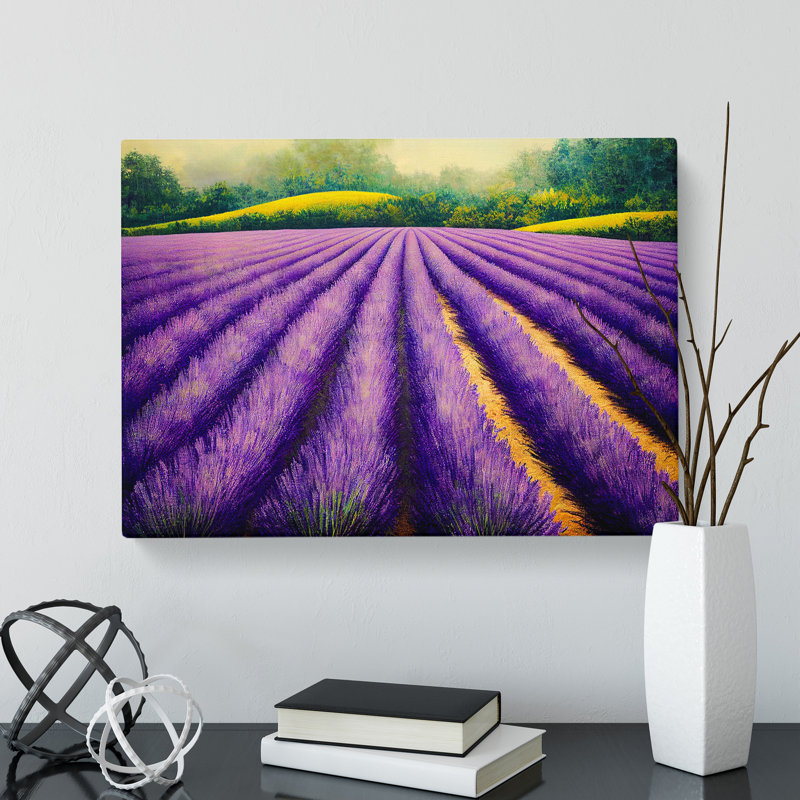 Cheerful Lavender Flower Field - Wrapped Canvas