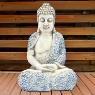 16" Sitting Buddha Garden Statue with Flower Robe