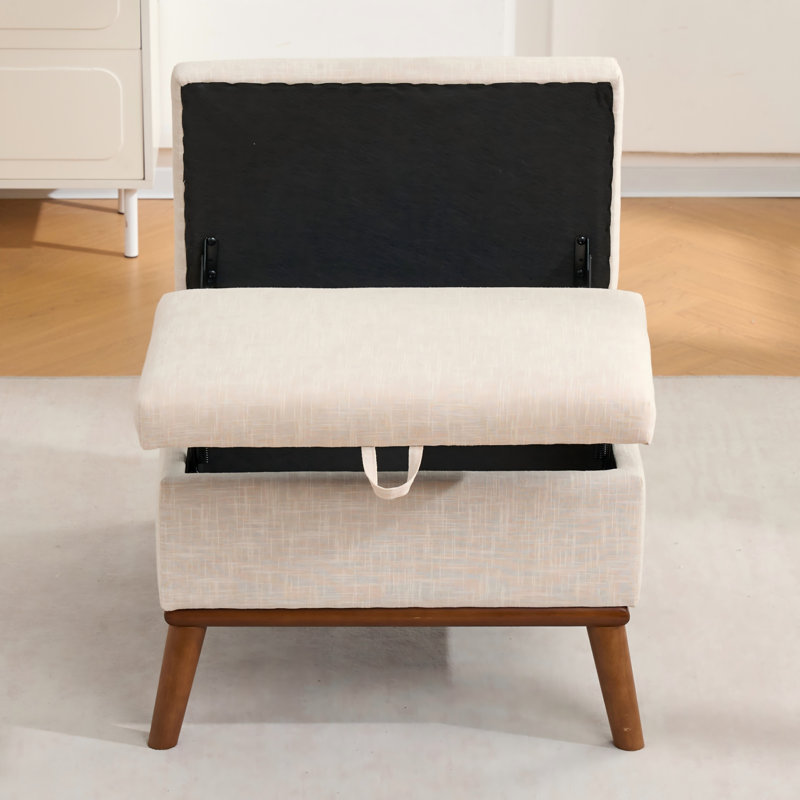 Grand repose-pieds avec rangement, Beige / noyer
