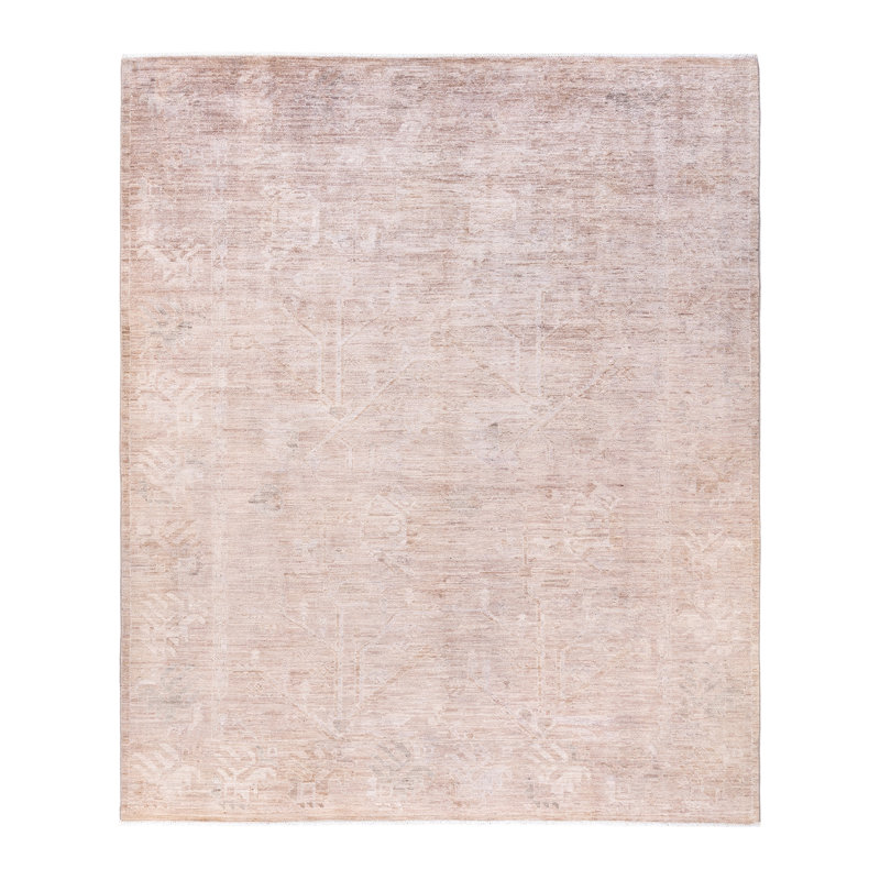 Tapis beige nouvel âge en laine noué à la main de conception unique 8 pi 4 po x 10 pi Jenafir