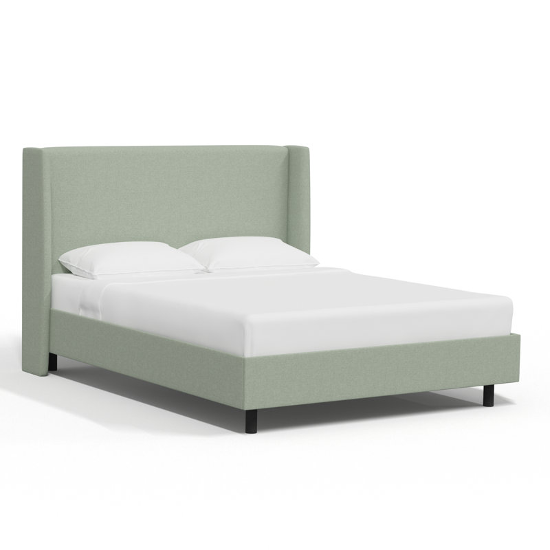 Lit plateforme tapissier Bartha, Simple, Lin écume de mer texturé