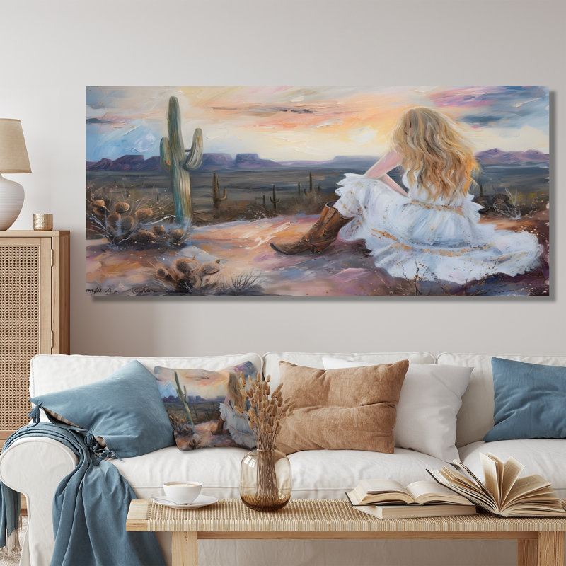 Cowboy dans le désert à Big Bend Country Texas I - décoration murale de cow-filles, Toile tendue, 30" H x 40" W