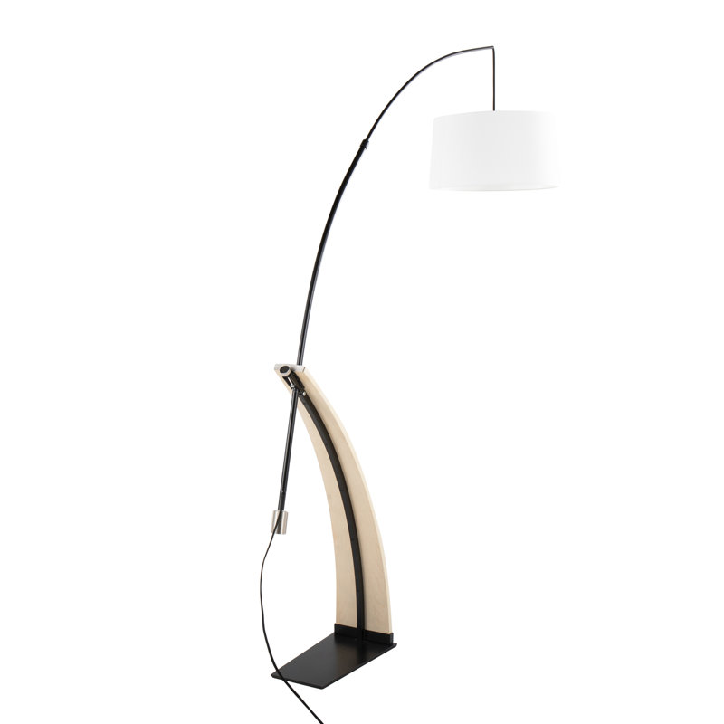 Lampe sur pied L 18,75 po x l 18,75 po x H 74 po avec base en bois naturel et abat-jour en lin blanc