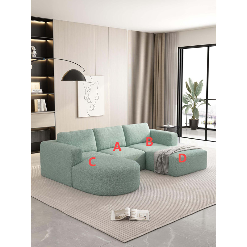 Lakeem Modular Sectional Sofa Sleeper, 23.23" H x 104.32" W x 70.86" D, Light Green Foam