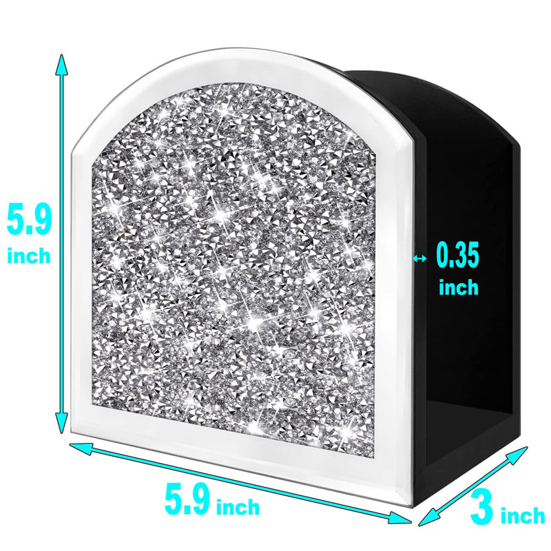 Napkin Holder,Crystal Crushed Diamond Vertical Holder,Cute Glass Mirror Napkin Holder For Counter Or Table.(5.9”X5.9”X3”)