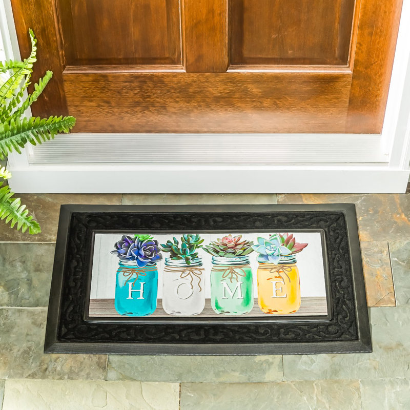 Tapis d'extérieur antidérapant Mason Jar Succulents