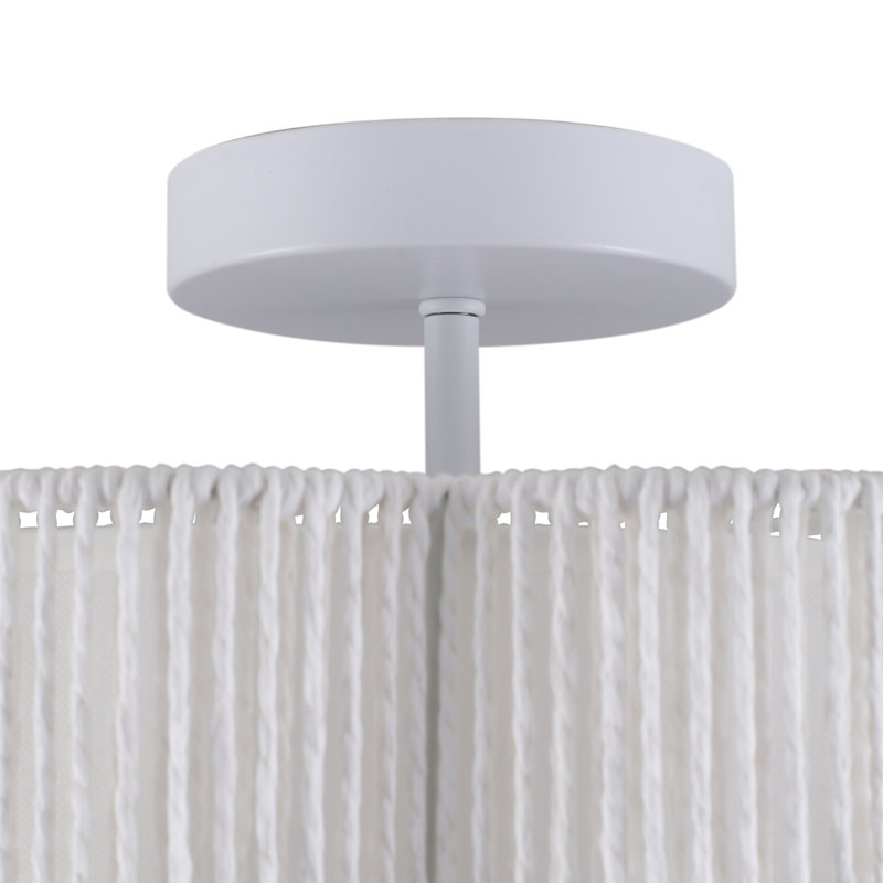Plafonnier semi-encastré à 3 lumières 12,6 po Boho Rattan, Blanc, Blanc