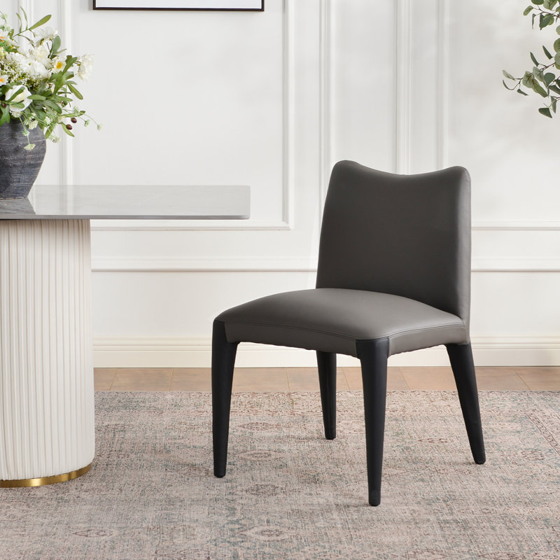 Chaise de salle à manger rembourrée en cuir véritable 21 po de large moderne sans assemblage (ensemble de 2), 2, Gris foncé