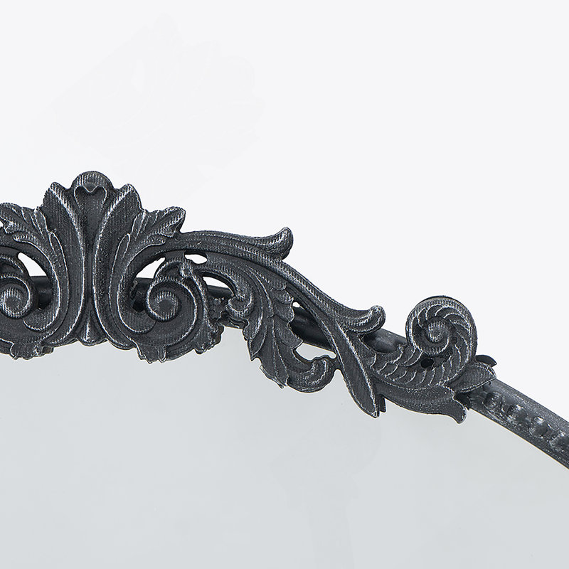 Miroir rond de conception classique avec cadre d'inspiration baroque pour la salle de bain, 32 po x 30 po, Noir