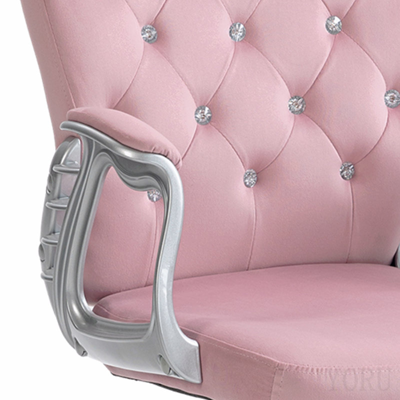 Velvet Home Office Chair, Button Tufted Desk Chair With Padded Armrests, Adjustable Height And Swivel Wheels, Pink