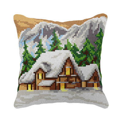 Coussin au point de croix, paysage d'hiver 99096