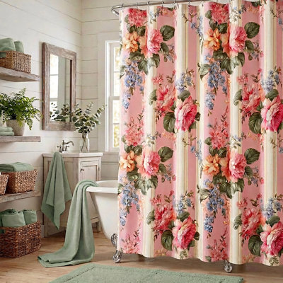 Cottage Bloom Stripe Floral Shower Curtain