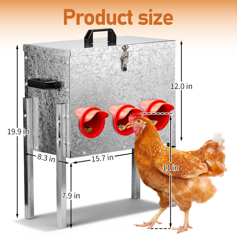 21.3'' Red & Silver Chicken Feeder Rodent Proof