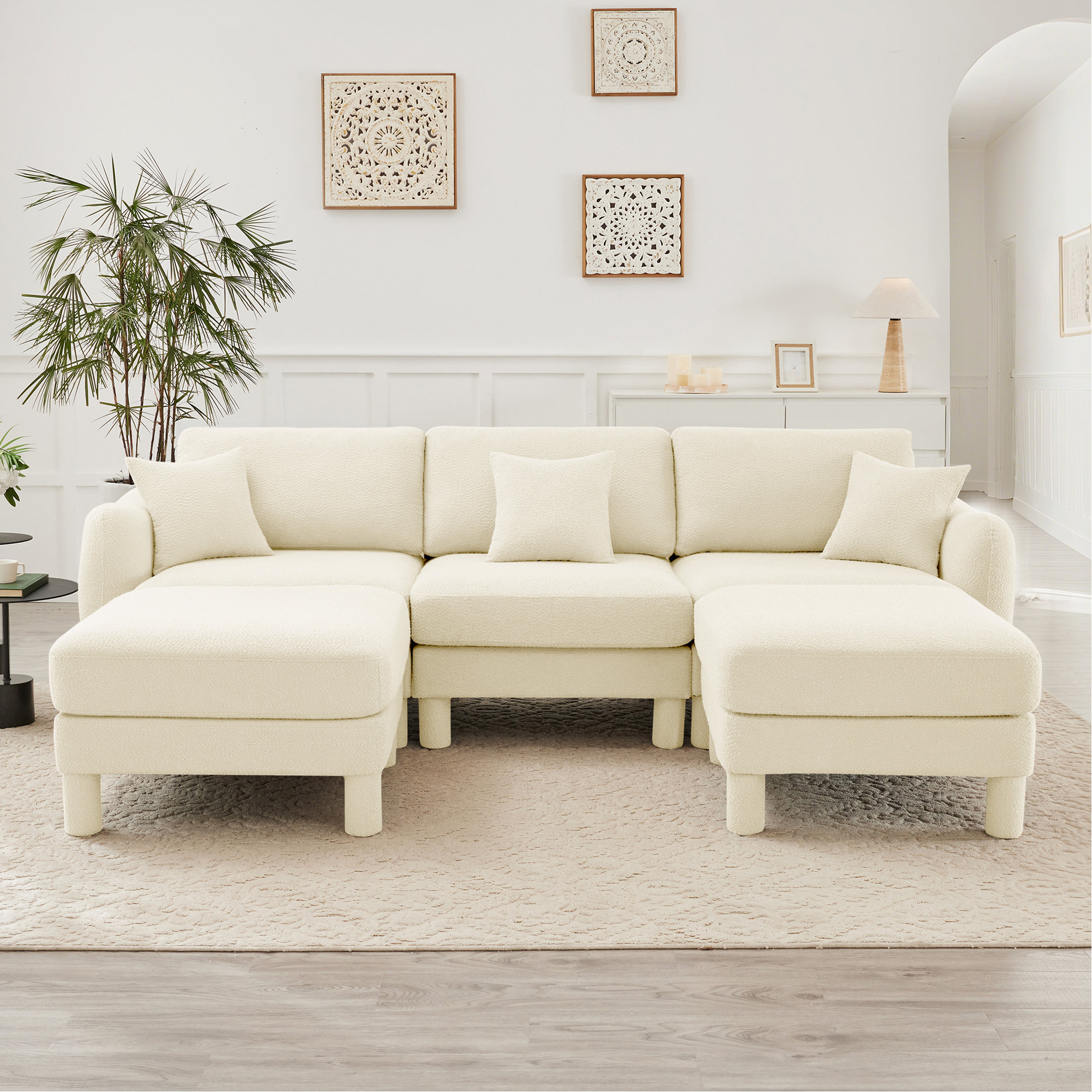Wrought Studio Boucle Fabric U Shape Sectional 3-Seater Sofa Couch With ...