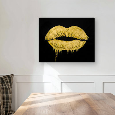 Golden lips - Pop Art Metal Print for Home Decor | Stylish Art