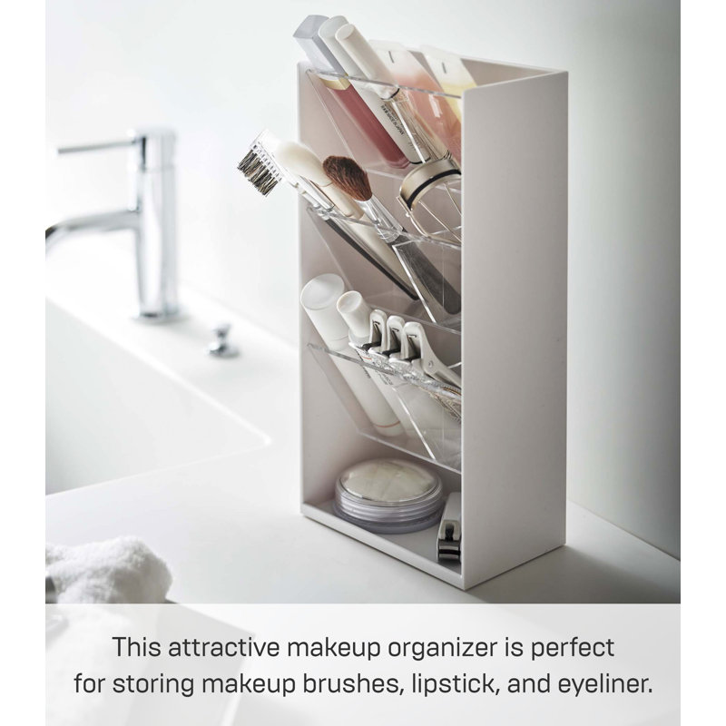 White Angled Adjustable Makeup Organizer with Transparent Trays