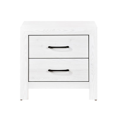 Table de chevet blanche avec 2 tiroirs et glissières centrales en métal - une touche rustique et moderne pour des accents noirs