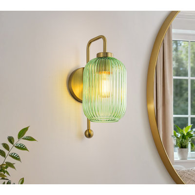 1-light Modern Gold Green Lantern Glass Wall Sconce