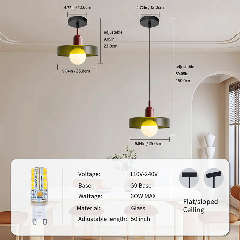 Luminaire suspendu 0 lumière, Vert, Rouge, H 7,8 po x l 9,84 po x P 9,84 po