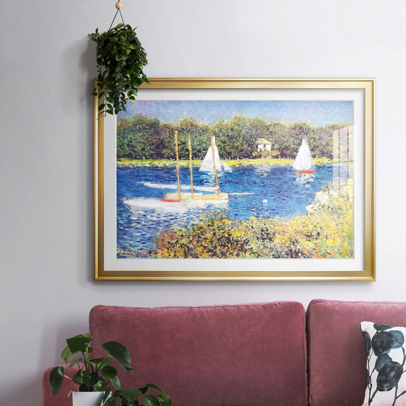 La seine à Argenteuil, 1874, reproduction encadrée avec passe-partout mat et verre, Or, H 27 po x l 39 po x P 1,5 po