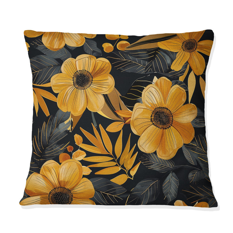 Coussin décoratif fleurs tropicales orange et vert II, H 16 po x l 16 po