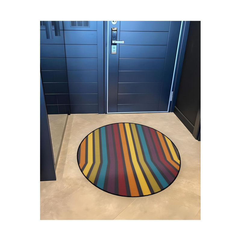 Tapis rond rond multicolore à motif tissé lavable à la machine, Sous-tapis rond 3 pi 3 po inclus