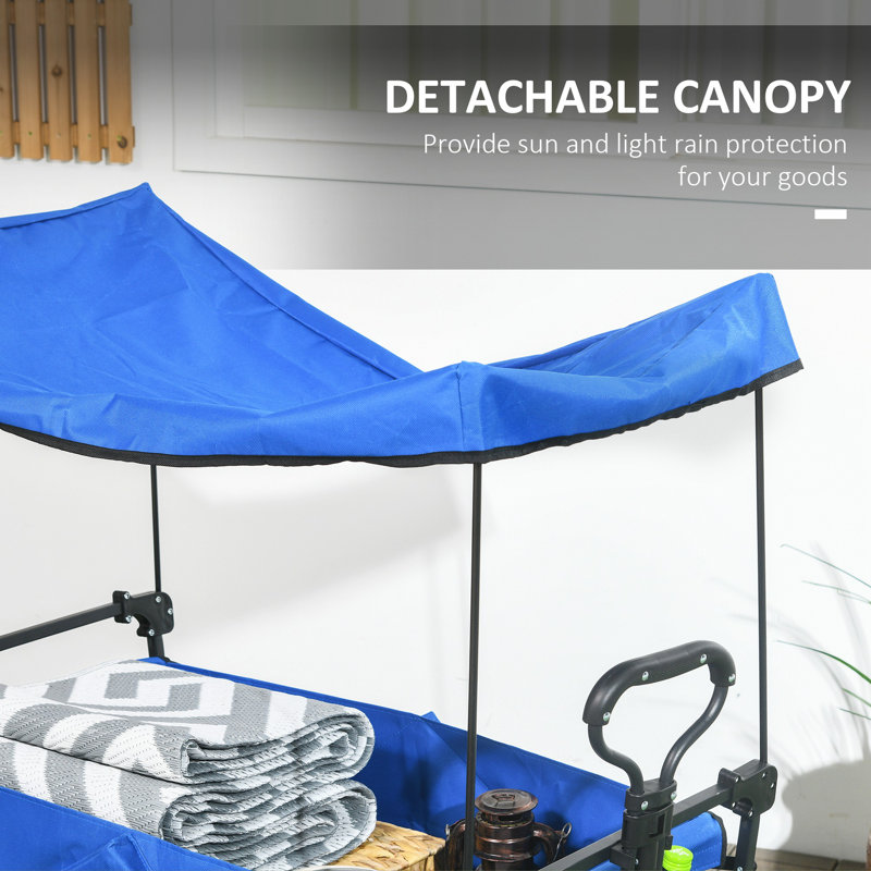 Collapsible Wagon Cart with Removable Canopy and Carrying Bag, Dark Blue