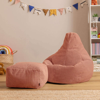 Kids Dalton Corduroy Recliner Bean Bag and Square Footstool