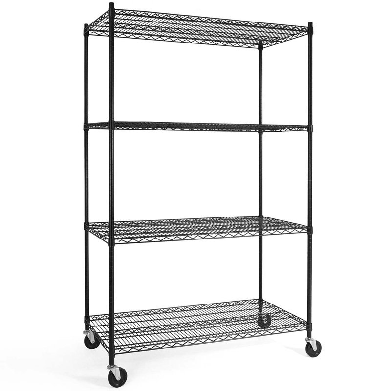 Heavy-Duty Height Adjustable Shelving Unit With Wheels, Leveling Feet, (4 Shelves) 72" H x 30" W x 14" D, Black
