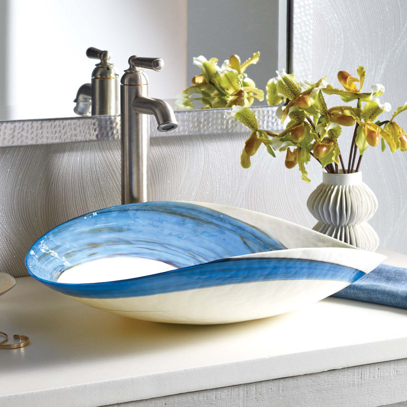 Murano Glass Oval Vessel Bathroom Sink, Bianco