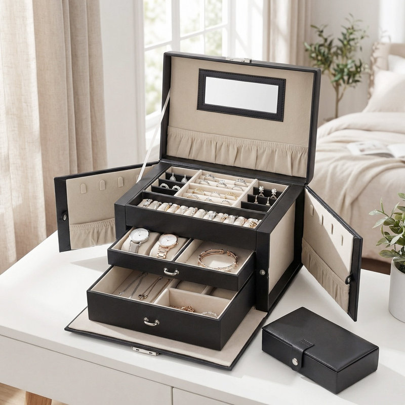 Jewellery Box 3 Layers, Jewellery Organiser With 2 Drawers, Jewellery Case With Portable Travel Case, With Handle, Lockable, Jewellery Storage, Gift For Loved Ones