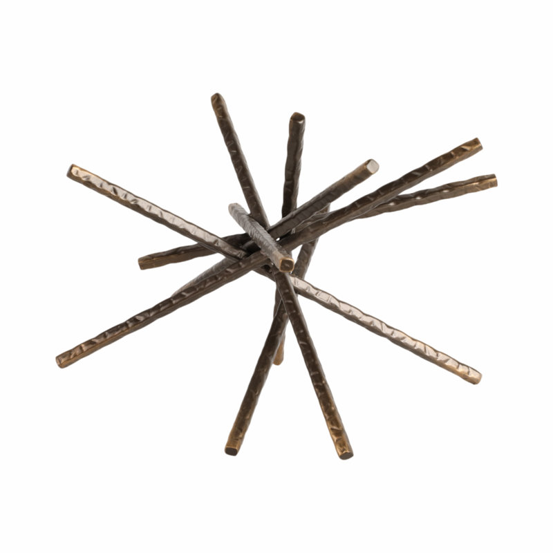 Metal Iron Decorative Object with Abstract Spiked Sculptural Design and Intersecting Rod Structure for Modern Industrial Style Accents and Geometric Artistic Home Decor Display