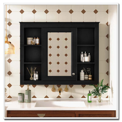 Armoire de salle de bain murale 35 "x 27,5" avec miroir, armoire, 6 tablettes ouvertes