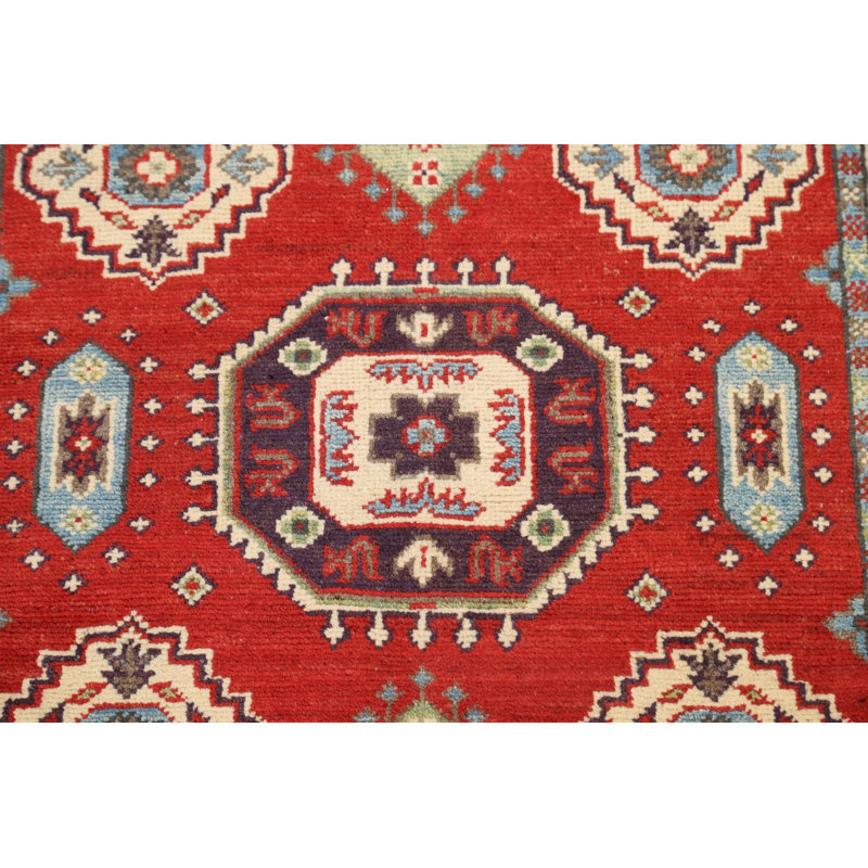 Tapis rouge en laine noué à la main de conception unique 2 pi 8 po x 3 pi 11 po