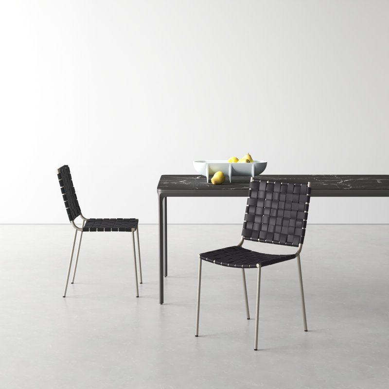 Ryland 18.5'' H Leather Upholstered Metal Armchair, Black, Silver
