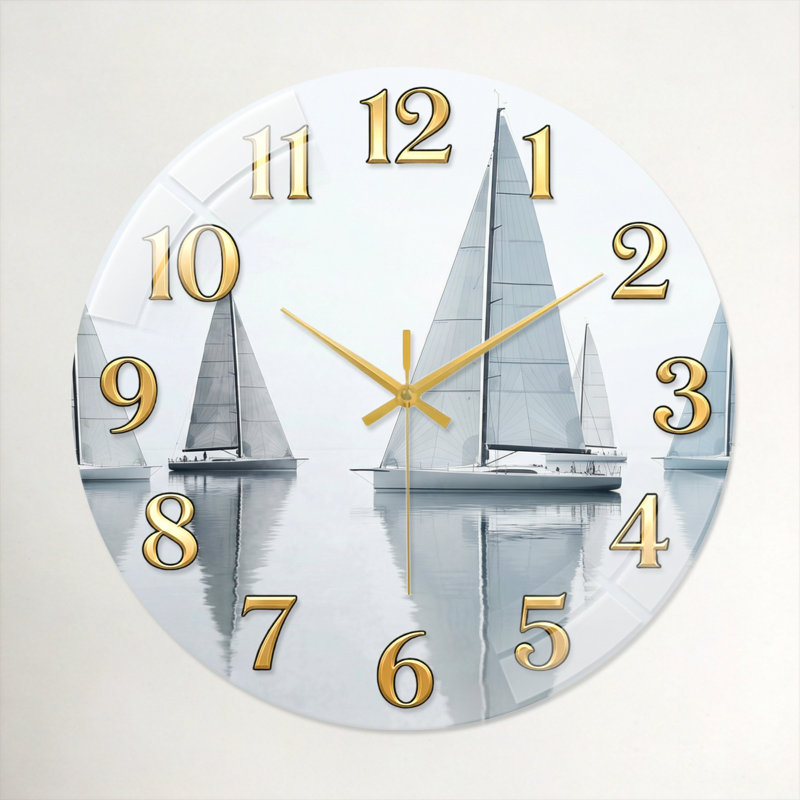 Horloge murale voilier en verre, 60 x 60 cm (23,6 x 23,6 pouces)
