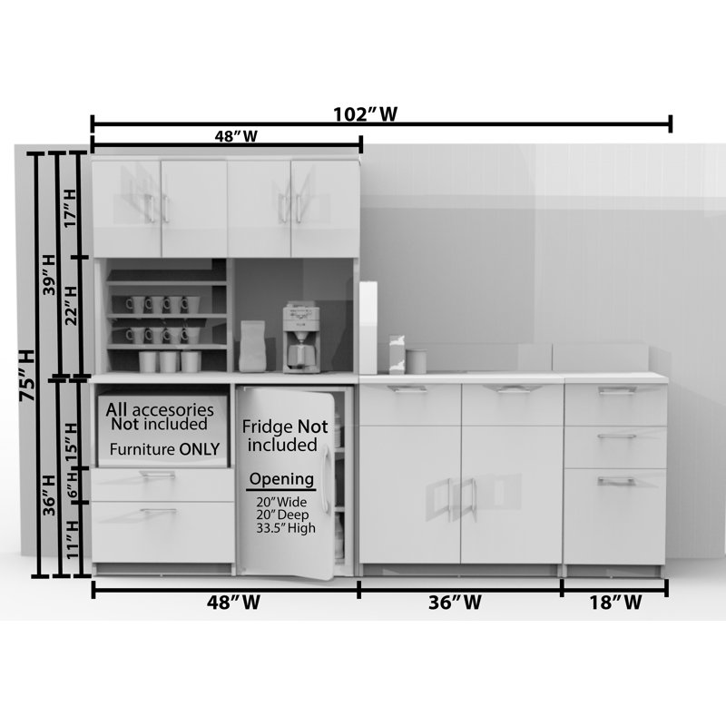 Buffet Sideboard Kitchen Break Room Lunch Coffee Kitchenette Cabinets 4 Pc Espresso – Factory Assembled (Furniture Items Purchase Only)