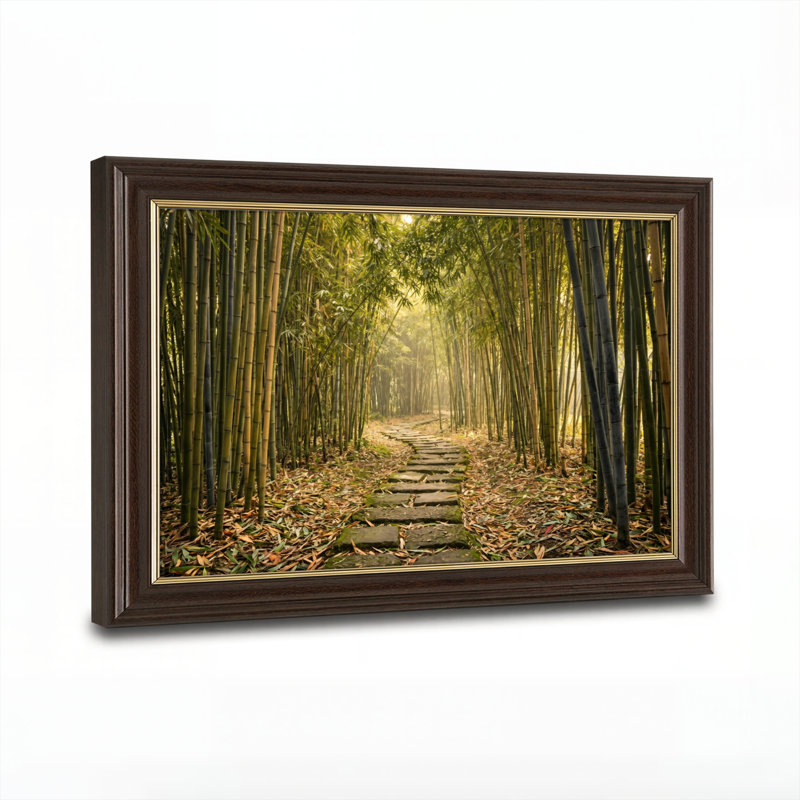 Art mural antique sur toile encadré doré pour le salon, la chambre à coucher, le bureau ou le vestibule - décoration murale décorative avec chemin en bambou