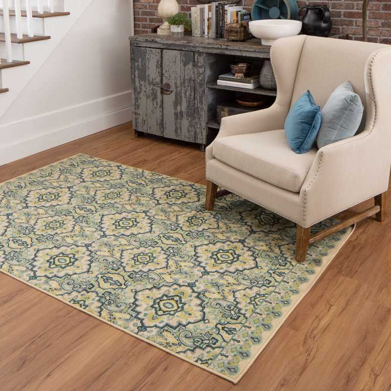 Tapis damassé bleu Montville Santa Ana, Rectangle 5 pi x 8 pi