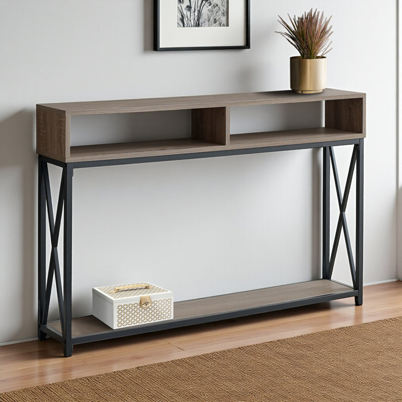 Table d'appoint à finition brune avec pieds en métal noir H 30,31 po x l 46,98 po x P 8,88 po Barteau