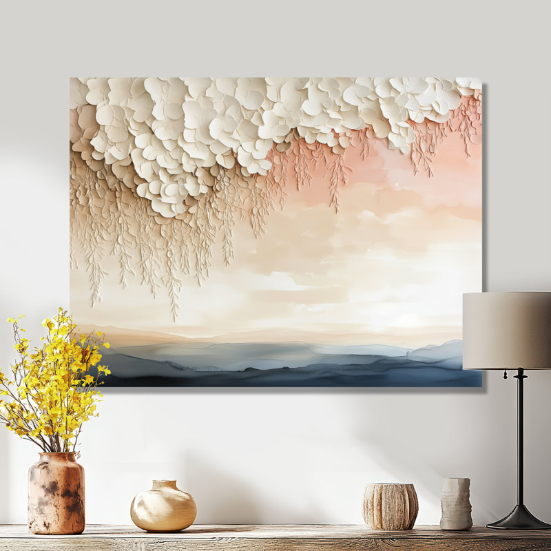 Art mural sur toile Nordic Evening Glow I - White Sunset Landscape, H 16 po x l 32 po, Toile tendue
