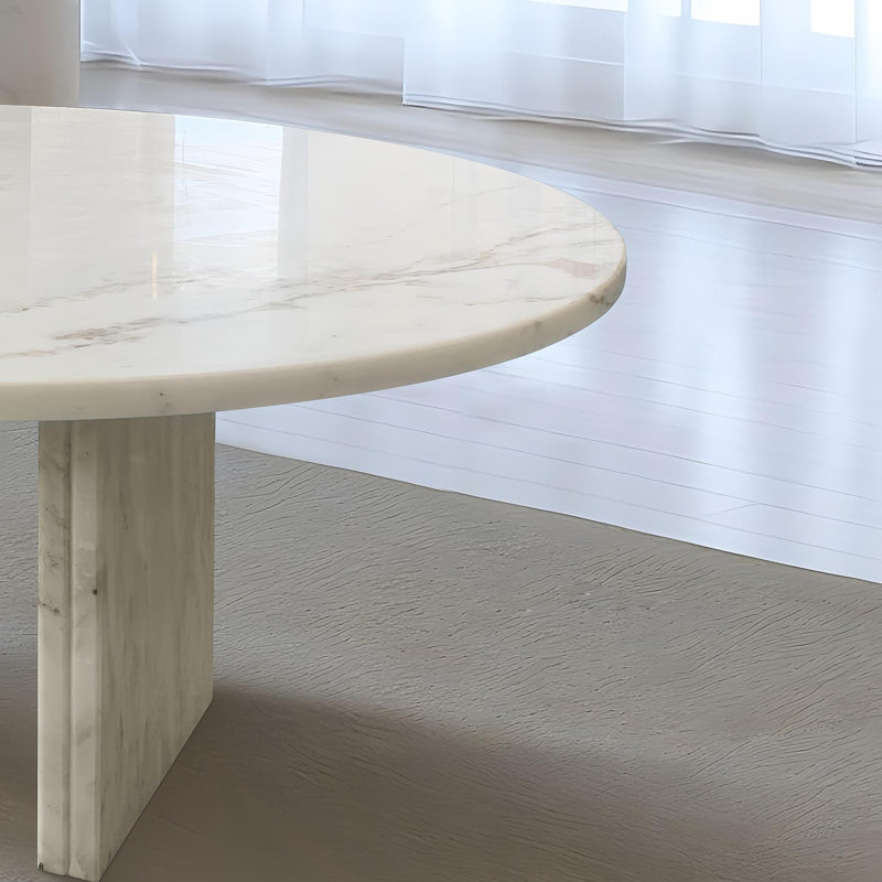Table basse ronde blanche en marbre semi-poli, table basse à profil bas, table de salon, pierre naturelle, marbre véritable, véritable marbre, 27,6 H12,6 pouces, 70 H32 cm
