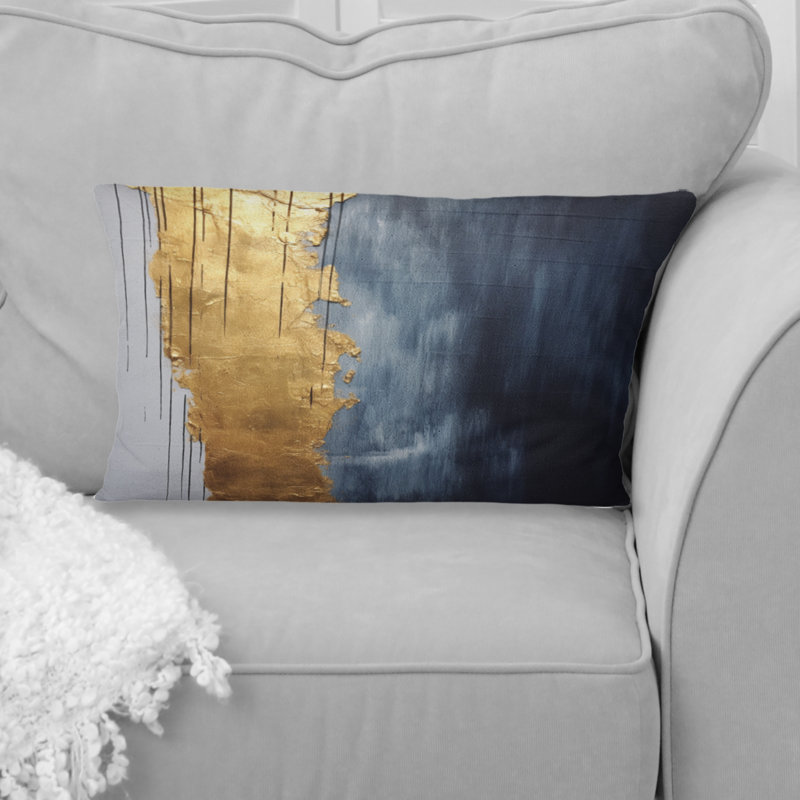 Coussin décoratif imprimé abstrait A Touch Of Gold And Kings Blue III