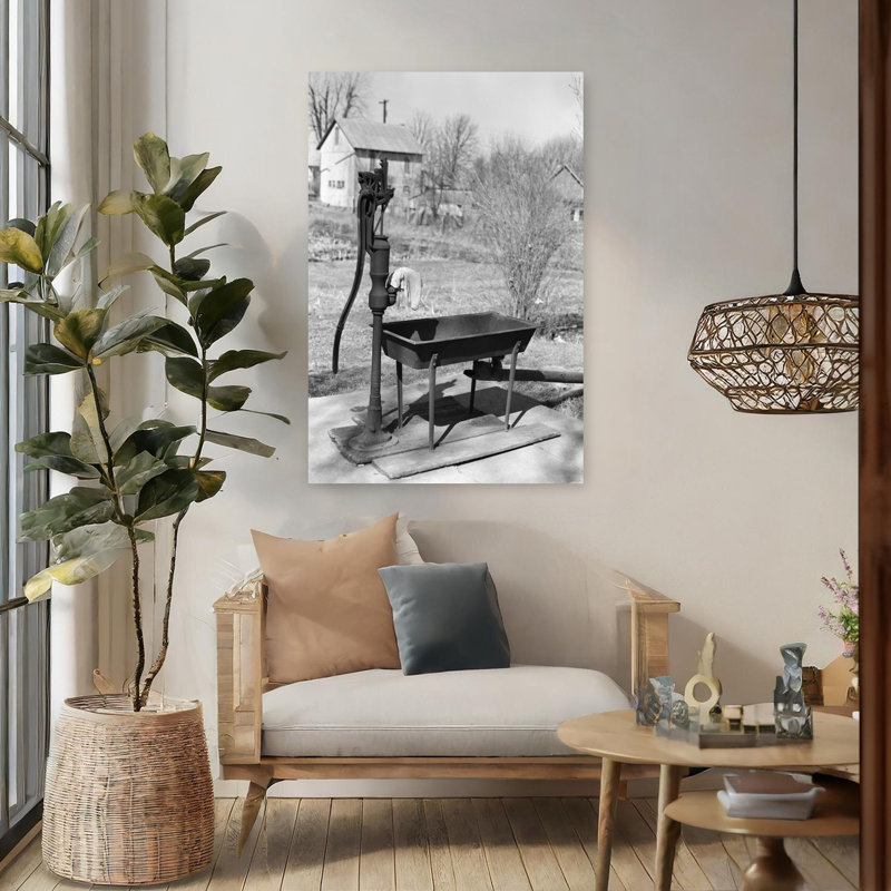 1920 s 1930 s pompe à eau en fonte avec auge en zone de ferme champêtre classique rétro rétro paysage Art mural